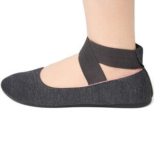 Grey Jersey Elastic Cross-Strap Ballet Flats - Pink Polka Dot Lining Size 9